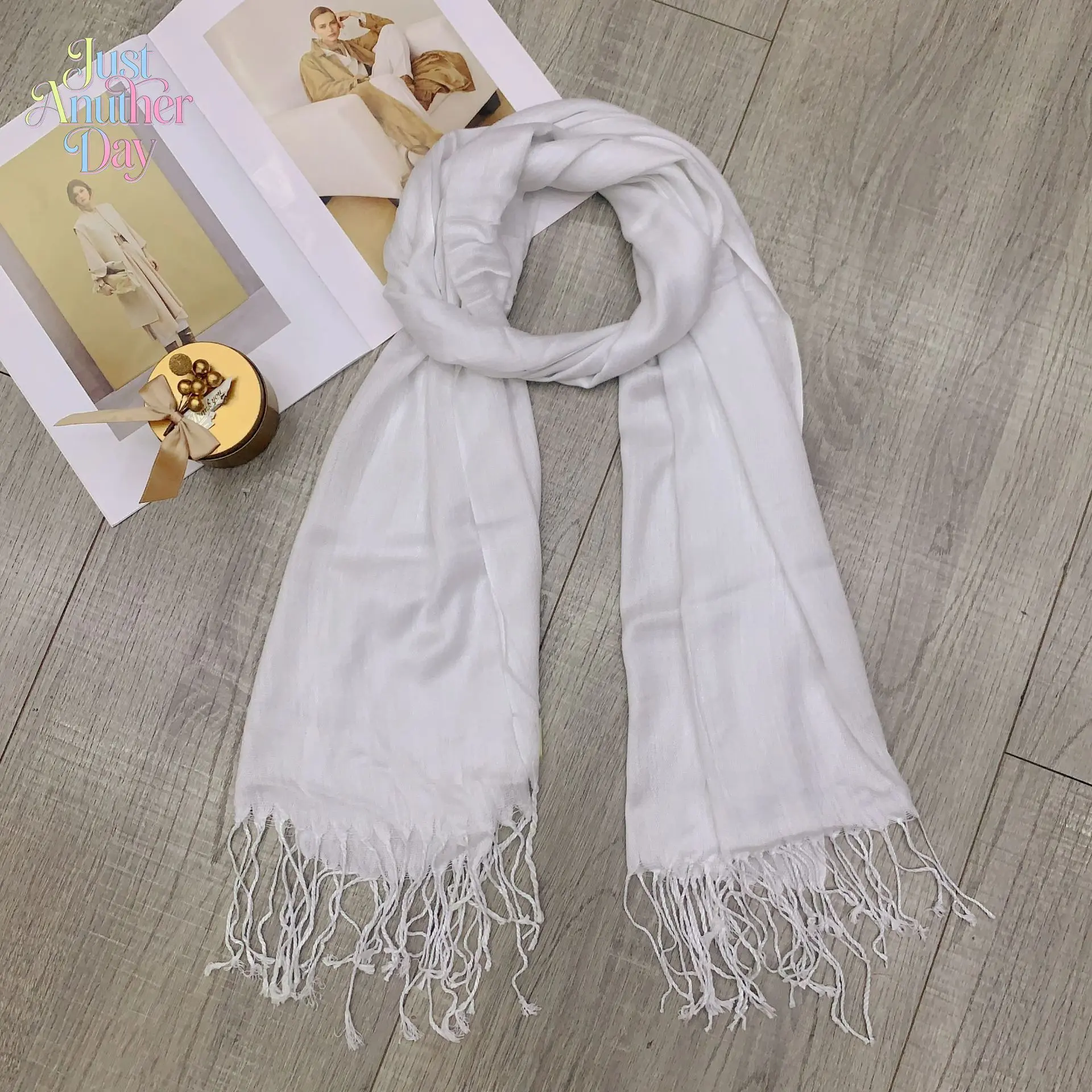All-Seasons Double-Strand Monochrome Long Rayon Tasseled Scarf, Sports & Outdoor Camping-Hiking Accessory, Scarf Head Wrap, Versatile Gift Shawl, Head Scarf