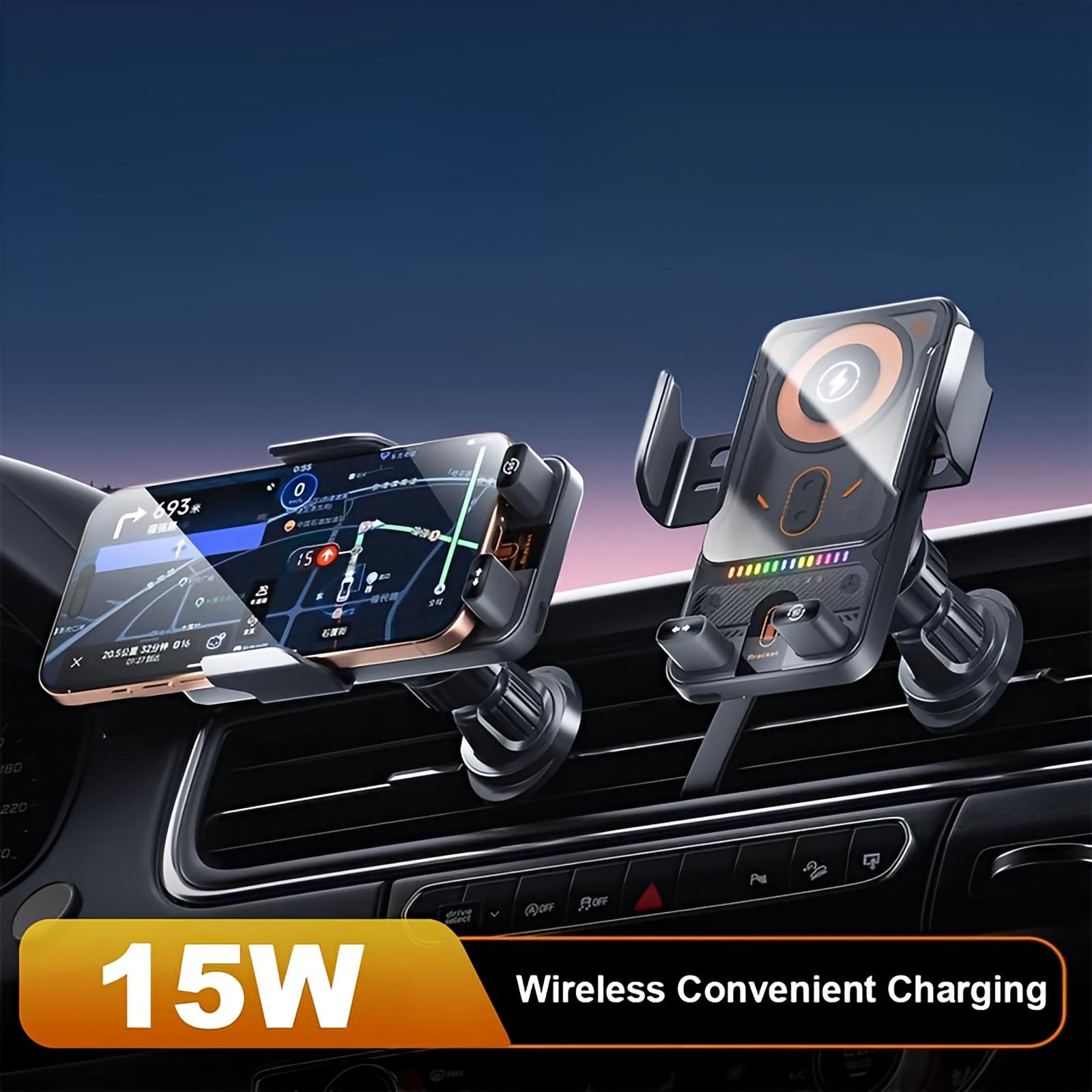 15W Wireless Car Charger Phone Holder, Auto-Clamping Air Vent Mount with 90° Rotation, Compatible with iPhone and Android Smartphones