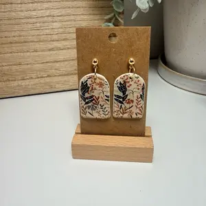 Floral Polymer Clay Earrings Coated with Resin - Handcrafted with Delicate Floral Patterns and Resin Coating for a Unique Look