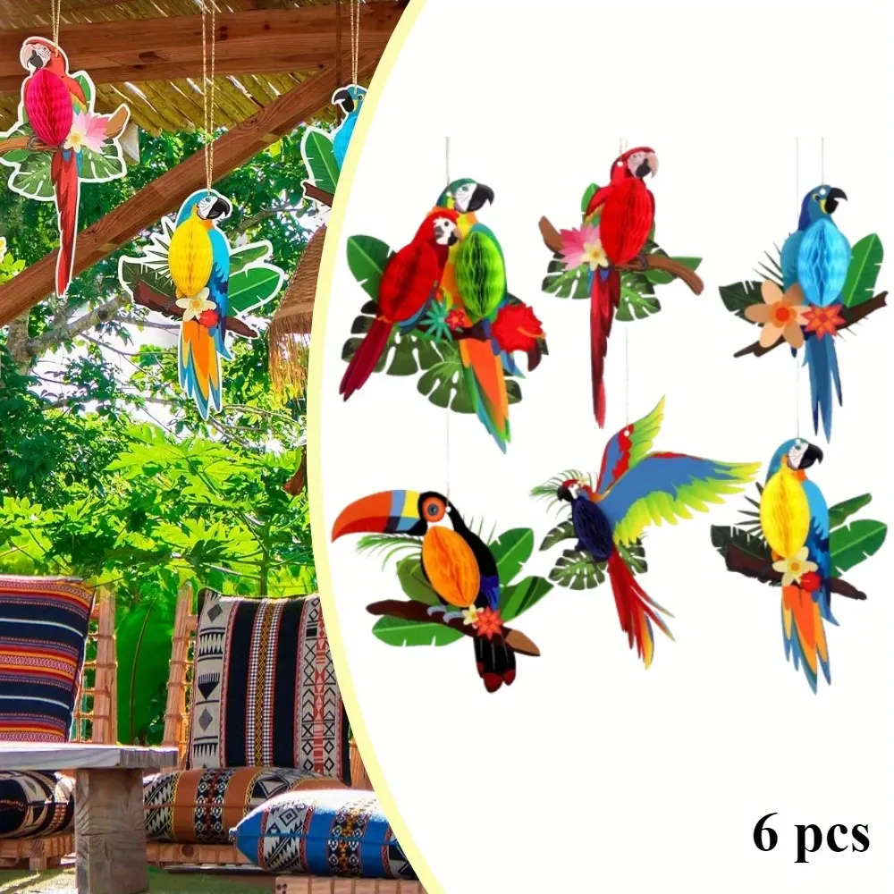 Tropical Birds Honeycomb Cutouts - 9x7.7 Inch | Paper Bird Decorations, Luau Party Decorations, Hawaiian Party Decorations, Rainforest Decor, Tiki Party