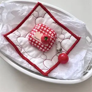 Red plaid 3D tomato earphone protective case with tomato pendant for Airpods 1 2 3 4 pro/pro2 Pro3 Plaid Design Cover Headphones Protection