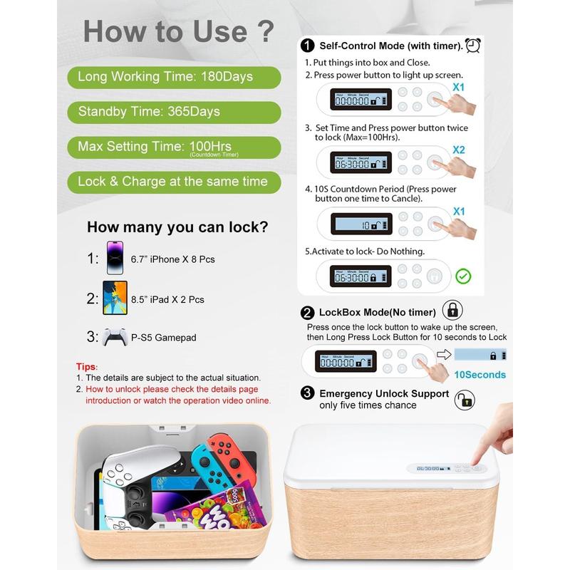 Safe Timed Lock Box, Phone Lock Box with Timer Unplug from Phones,Video ,Social Media,Snacks&Cravings,Self-Control Lockable Storage Box, Phone Locker Time Locking Container for Better Habits