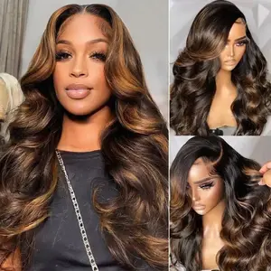 Budget Friendly Highlight 20 Inch to 40 Inch Wigs 1B/30 Ombre Color Body Wave Lace Frontal Human Hair Wigs for Women 13x4 13x5 13x6 14x4 Skinlike Mother's Day Gift