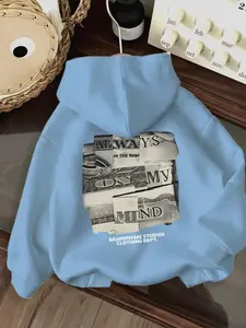 New Women's Casual Fashion Fitted Hoodie Vintage Poster Print Kangaroo Pocket Drawstring Hooded Sweatshirt, Daily Wear, Fashion Enthusiasts, Everyday