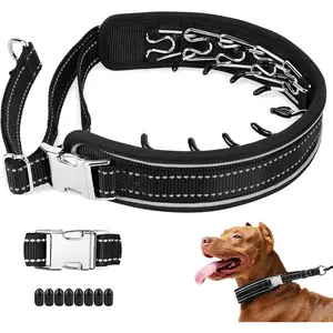 Prong Collar for Large Medium Dogs, Patented Reflective Pinch Collar with Metal Buckle, No Pull Adjustable Hidden Covered Dog Walking Training for Pitbull German Shepherd Doberman