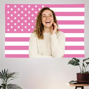 30x40 in Custom Pink American Flag Tapestry - Personalized Photo Print, Aesthetic Girly Home Decor, Dorm Essential, Retro Room Accessories, Wall Banner Poster