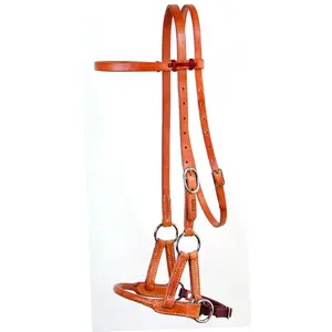 Professional's Choice Round Leather Nose Side Pull - Hermann Oak Leather Bitless Bridle - Made in USA