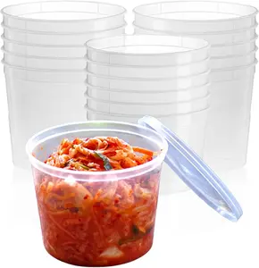 Durable Plastic Round Container with Lids 64 ounce Pack of 8 Disposable Plastic Food Container