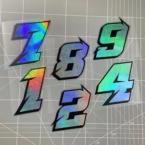 1PC Sea Sand Laser Effect Arabic Numeral Car Sticker, Waterproof Vinyl Decal, Suitable for Car Windows, Fuel Tank Caps, Motorcycle Front Fairings, Helmets, Fuel Tanks, Gifts for Vehicle Modification Enthusiasts