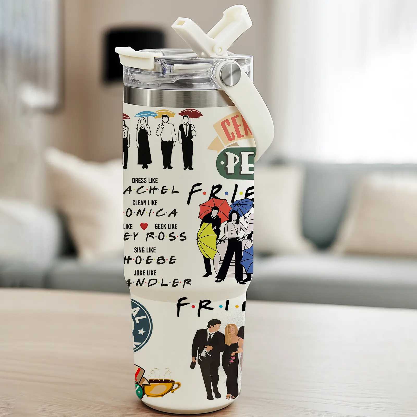 Auracup 1pc 30oz Stainless Steel Insulated Tumbler, Vacuum Insulated Tumbler, Friends TV Show Design, with Lid and Straw, Keep Hot 12H / Cold 24H, Great for Coffee Lovers, Office, Travel, Gift for Sitcom Fans, Valentine’s Day, Birthd