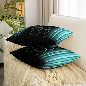 Honeycomb Square Cushion Cover,Set of 2,18 x 18-Inch Black and Teal Neon Lights Reversible Throw Pillow Cover,Geometric Ombre Hexagon Pillow Case