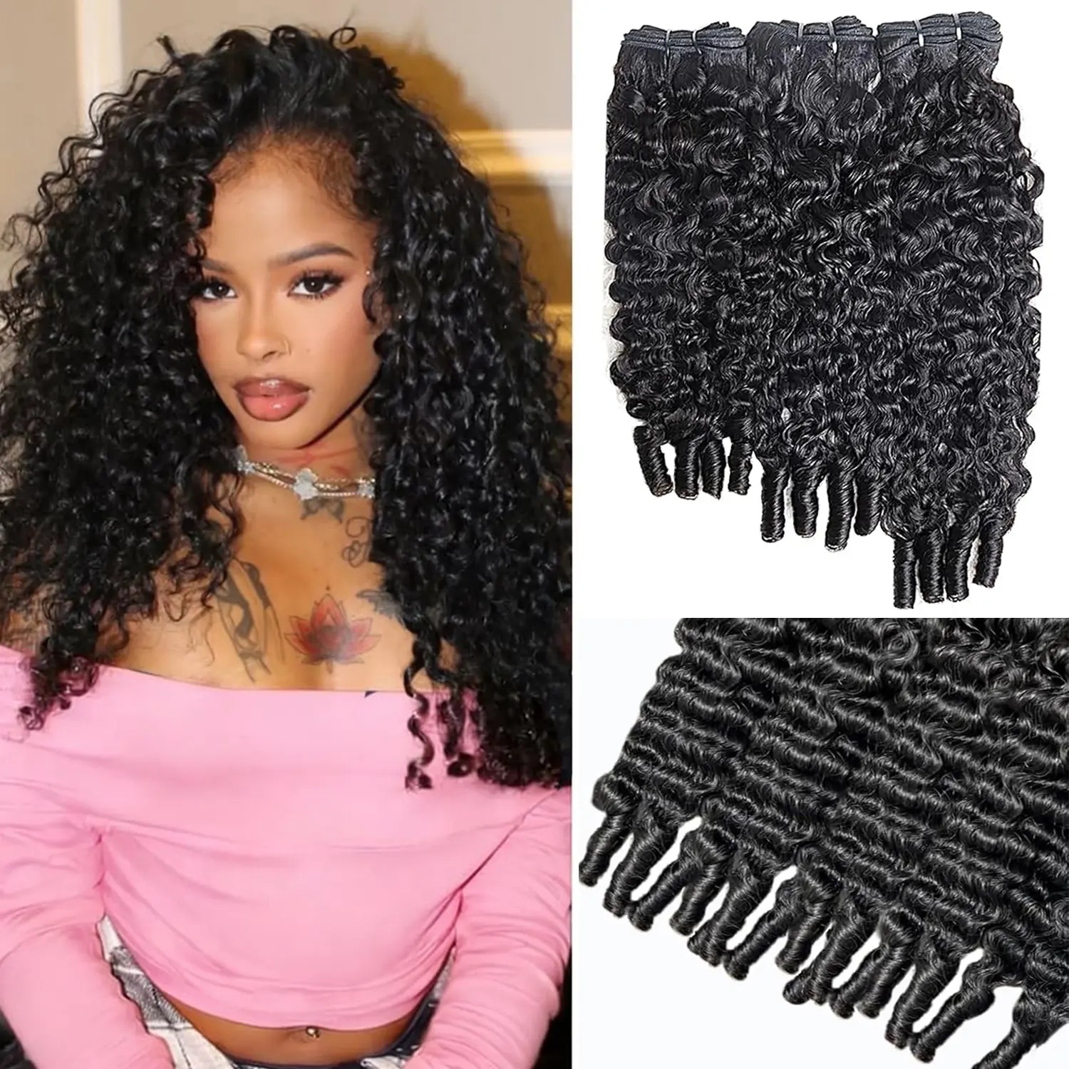 Burmese Curly Bundles, 12A 3C4A Curly Hair Bundles, 22-24-26 In Double Weft Unprocessed Virgin Remy Raw Human Hair Extensions, Quick Weave Spiral End Deep Wave for Women