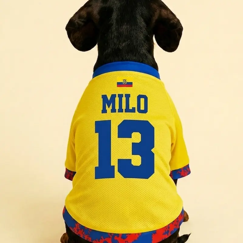 Custom Ecuador National Team-Inspired Dog Soccer Jersey - Athletic Tricolor Breathe-Easy Polyester Fiber Clothing, Personalized Name Print Pet Shirt with Multi-Size Option, Pet Apparel for Small Dogs (S-M Sizes) for Sports Events