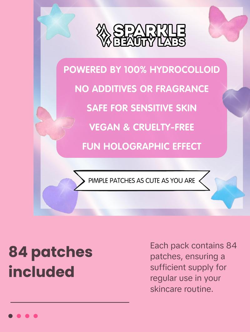 Heal & Conceal Pimple Patch - Cute Holographic Butterfly Shaped Acne Patches, Fun Hydrocolloid Zit Stickers for Face (Iridescent Pink Butterflies, 84 Count) by Sparkle Beauty Labs