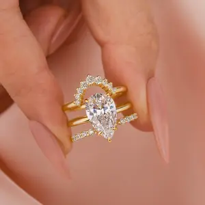 Maxine Vintage 3.0Ct 3PC Pear Cut Engagement Ring Set,Bridal Ring Set,5A Cubic Zirconia Women's Ring Jewelry,Wedding Ring Set for Daily,Travel,Proposal,Birthday,Anniversary