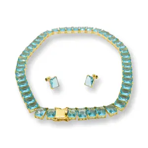 Aquamarine Night Set Gold-Tone Finish, Earrings Included, Elegant Design