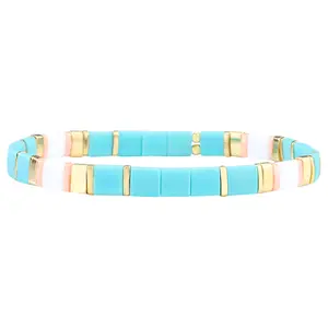 KELITCH Fashion Tila Beads Water Blue Luminous Mixed Single Chain Elastic Bracelet, a fashionable decoration bracelet gift for women Jewelry Bangle