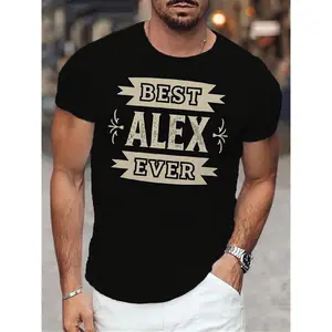 Men's Black Best Alex Ever Graphic T-Shirt - Soft Cotton Crew Neck Short Sleeve Tee with ized Name/Number Plate Design for Casual Streetwear, Young Adults, All-Season - Machine Washable