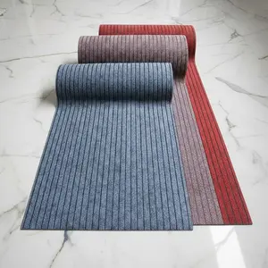 Large Long Thin Doormat for Entrance Door, Outdoor Striped Red & Gray Kitchen Area Rug, Low Pile Rug, Non-Slip Bedroom Carpet Floor Mat