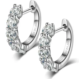 D VVS Pave Moissanite Hoop Earrings - Silver Huggy GRA Certified