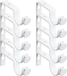 White Adjustable Curtain Rod Brackets 10 Pack Drapery Rod Bracket for Maximum 1 Inch Rod, Curtain Rod Holder, Curtain Hardware Brackets, Single Rod Bracket BUHYUHB