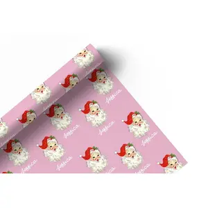 Pink Personalised Santa Claus Christmas Gift Wrapping Paper, Kids Santa Christmas Paper, Santa Claus Xmas Gift Wrap, Girls 65