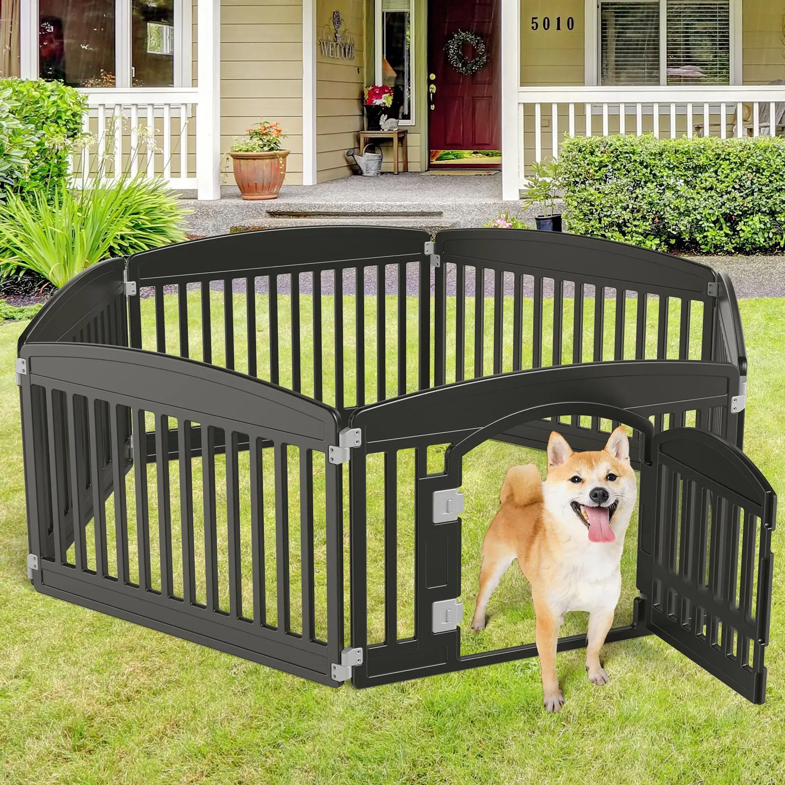 24" Exercise 6-Panel Pet Playpen with Door, Dog Playpen For Puppy Small Dogs Keep Pets Secure Easy Assemble Easy Storing Customizable Non-Skid Rubber Feet, Black Dog Playpen 4-Panel 24" | Safe & Secure Indoor/Outdoor Pet Fence | Folding & Portable