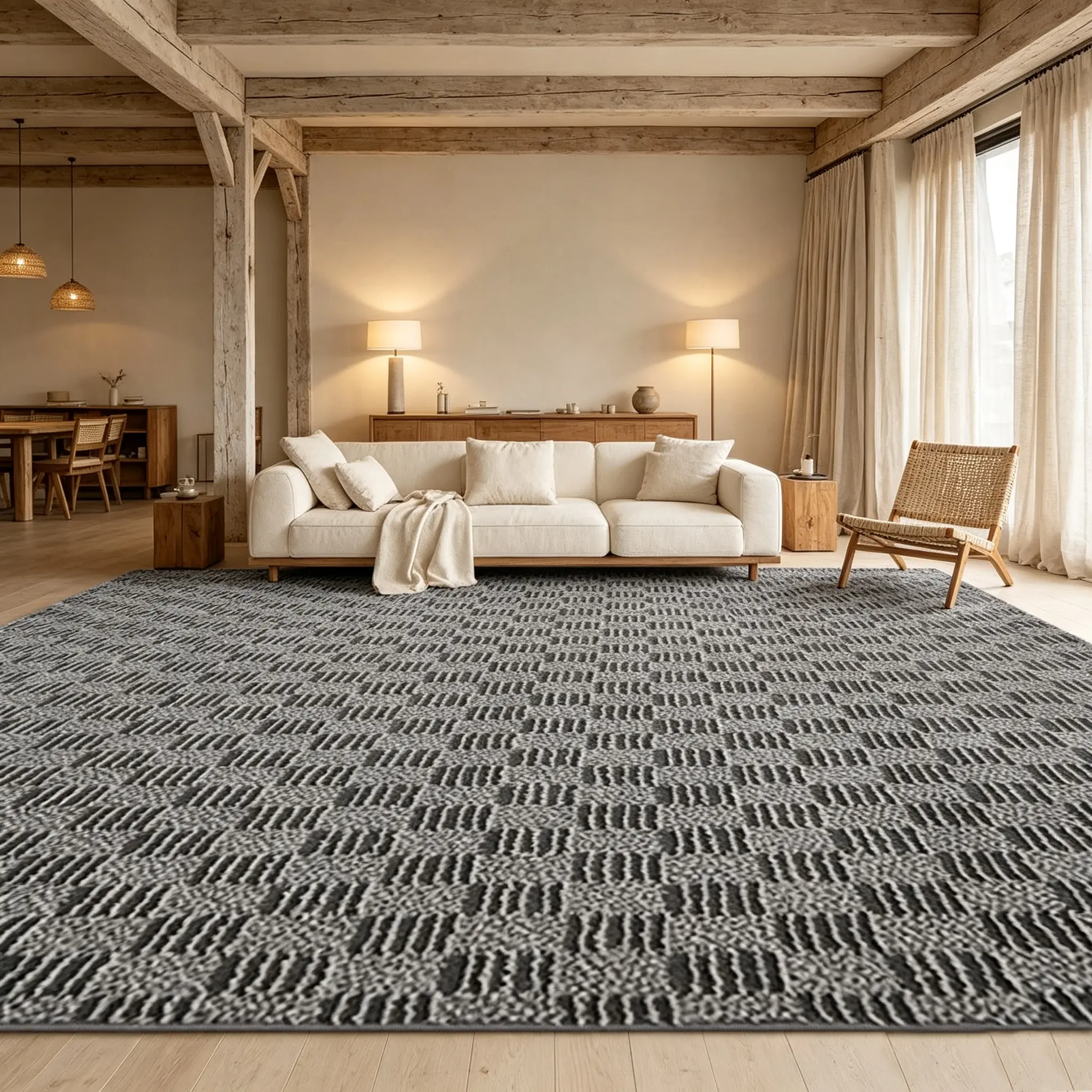 Premium Gray Textured Area Rug, Ultra Soft High Density Fluffy Carpet, Contemporary Neutral Floor Decor, Cozy Plush Mat for Living Room Sofa Front, Bedroom Floor, Easy Care & Durable Design, Stylish Upgrade