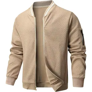 Mens Casual Jacket Loose Fit Lightweight Jacket Varsity Bomber Jacket with Zipper