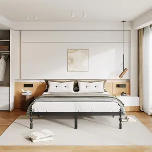 Aardhen Bed Frame with Mattress Slide Stopper 18 Inches Heavy Duty Sturdy Platform Vintage Style Anti-Slip Design Easy Assembly No Box Spring Needed Noise-Free Comfortable Storage