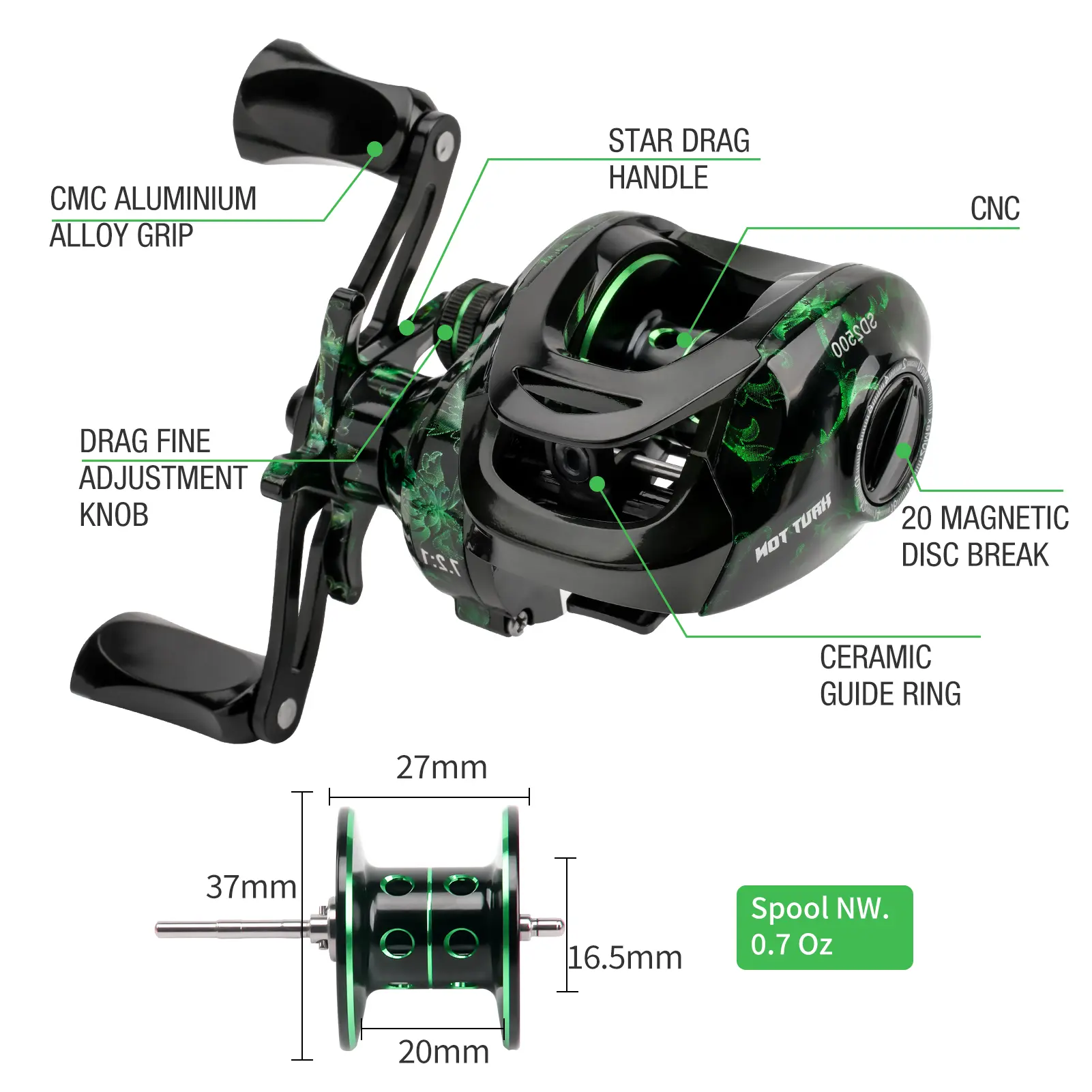 HAUT TON Green Baitcasting Fishing Reels, 7.2:1 Gear Ratio, 4+1BB, Highly Smooth, 17.64 Lbs Max Drag, Perfect for Freshwater & Saltwater Fishing - TikTok Shop HAUT TON Green Baitcasting Fishing Reels, 7.2:1 Gear Ratio, 4+1BB, Highly Smooth, 17.64 Lbs Max Drag, Perfect for Freshwater & Saltwater Fishing - TikTok Shop