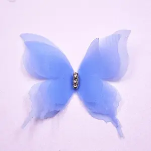 20pcs Gradient Color Organza Fabric Butterfly Appliques 3D Dreamy Chiffon Butterfly Translucent 5CM