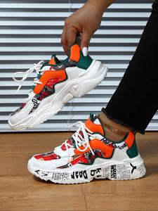 boho style colorblock letter pattern low top platform sneakers, shoes for women, casual comfortable sport shoes for women, all-match trendy walking sneaker for daily wear fall shoes