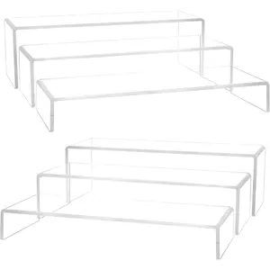 Large Acrylic Display Risers, 2 Set - 6 Pack (12"L~11.6"L~11.2"L) Collectibles Display Shelf, Acrylic Risers Display Stands for Show Figures, Cupcake, Perfume, Jewelry, Toys