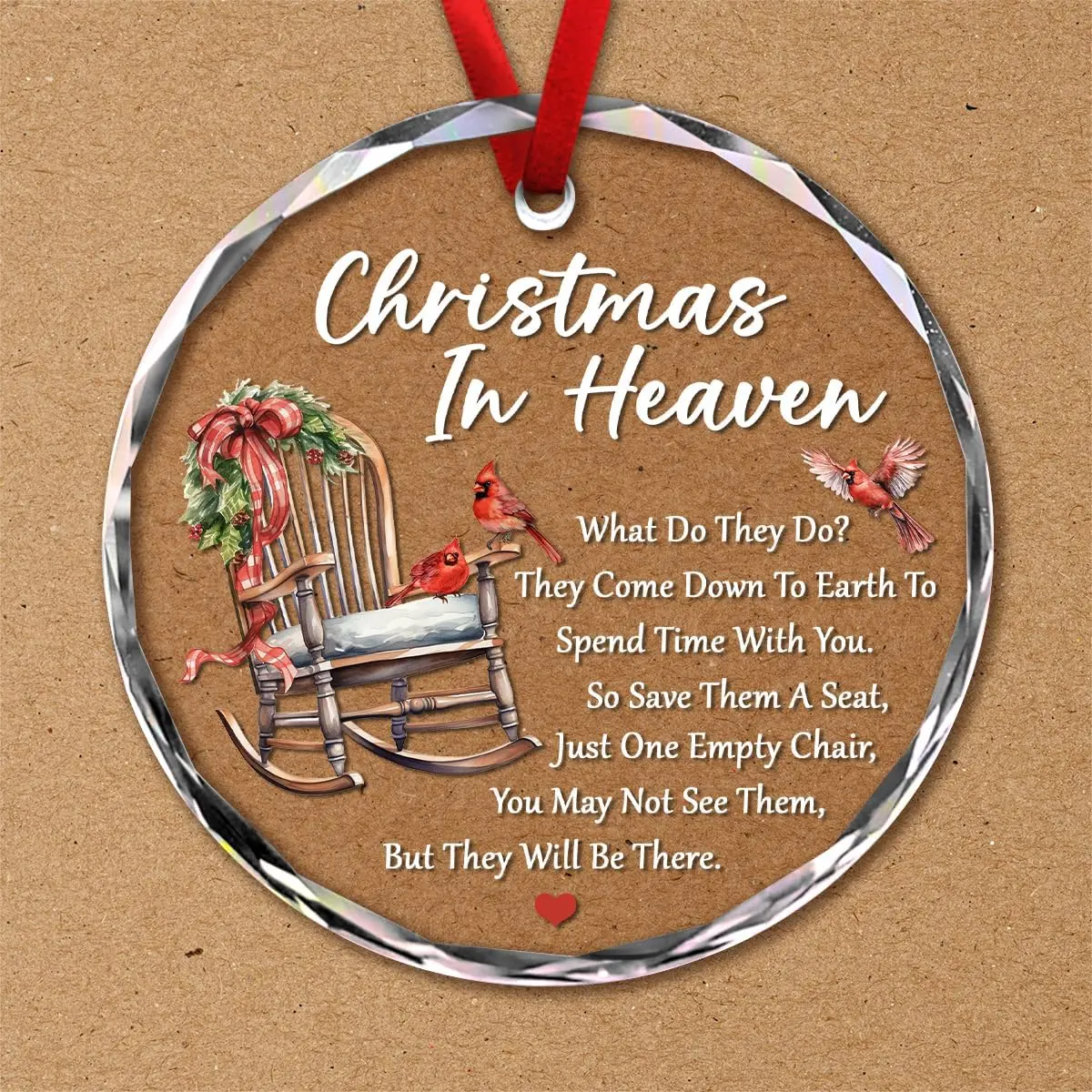 Christmas Glass Ornaments, Memorial Gifts for Grieving The Loss of Loved Ones, in Heaven Ornament with Empty Chair, Hang on Xmas Tree Decor