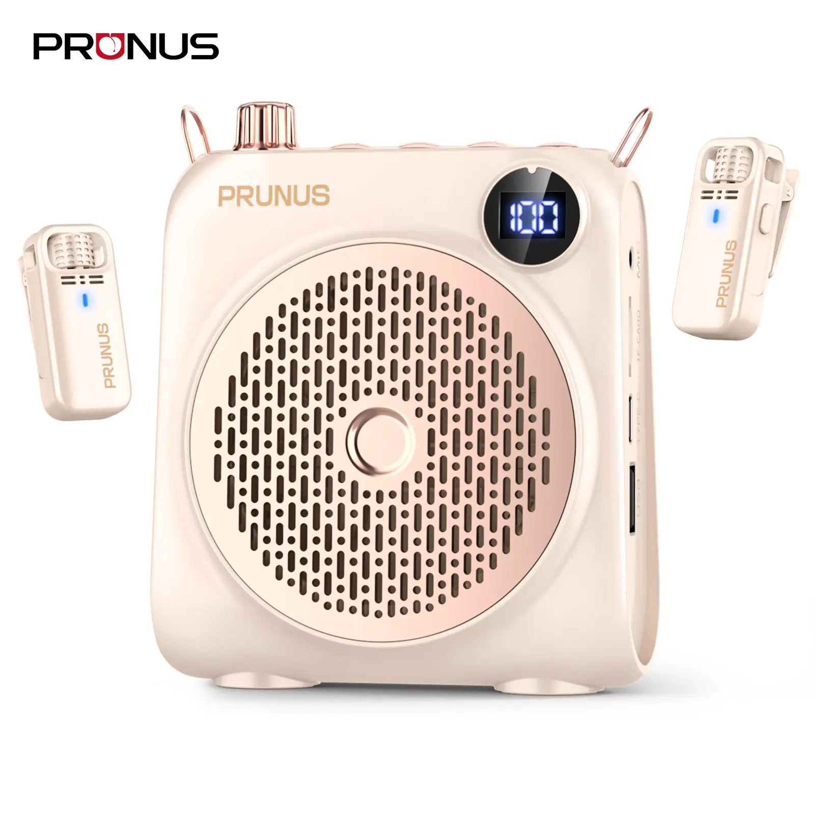 PRUNUS A15 Voice Amplifier for Teachers with 2 Magnetic Wireless Lavalier Microphones, 4000mAh Rechargeable Bluetooth Speaker, 18H Playtime, Portable Classroom Microphone for Teaching, Coaching, Meetings
