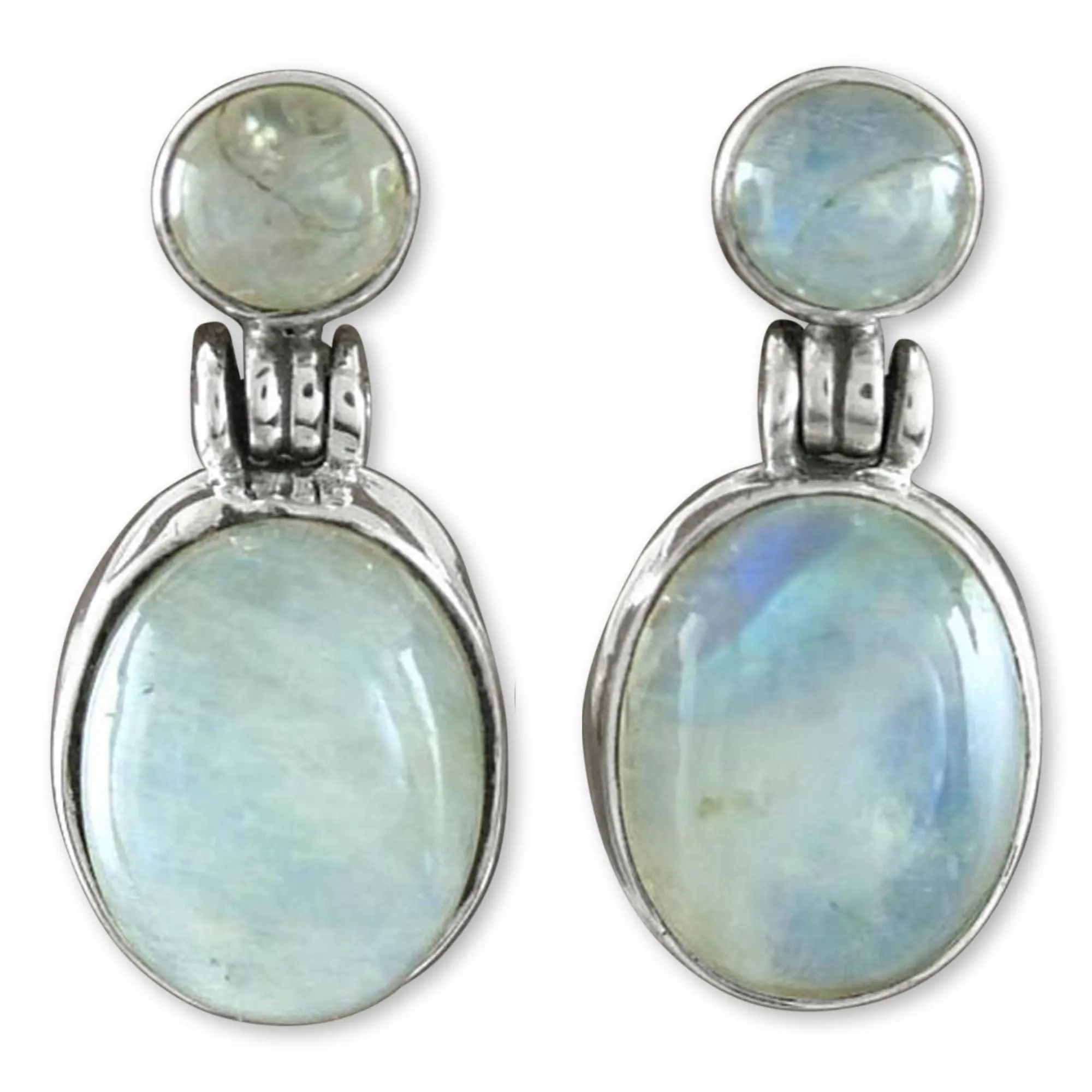 Novica Artisan Handcrafted Moonstone Dangle Earrings | Sterling Silver White Drop India | Good Fortune Birthstone | 1.2 In L X 0.4 In W | 'Moonlight Delight'