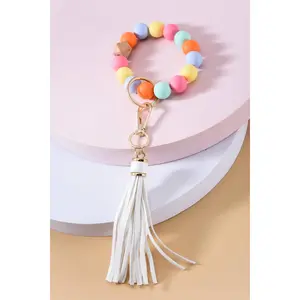 Multi Rubber Bead Tassel Bracelet Key Holder