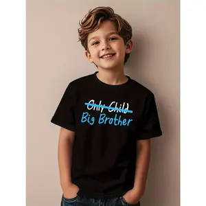 1pc Kid-Friendly Cute Graphic Boys' T-Shirt - Black, Crew Neck, Casual, Medium Stretch Knit Fabric, Regular Fit, Alphabet Print, Big Brother Design, Ideal for Spring/Summer, Kids' Fashion Tops, Kid-Friendly Boys' T-Shirts, Cute Boys' T-Shirts