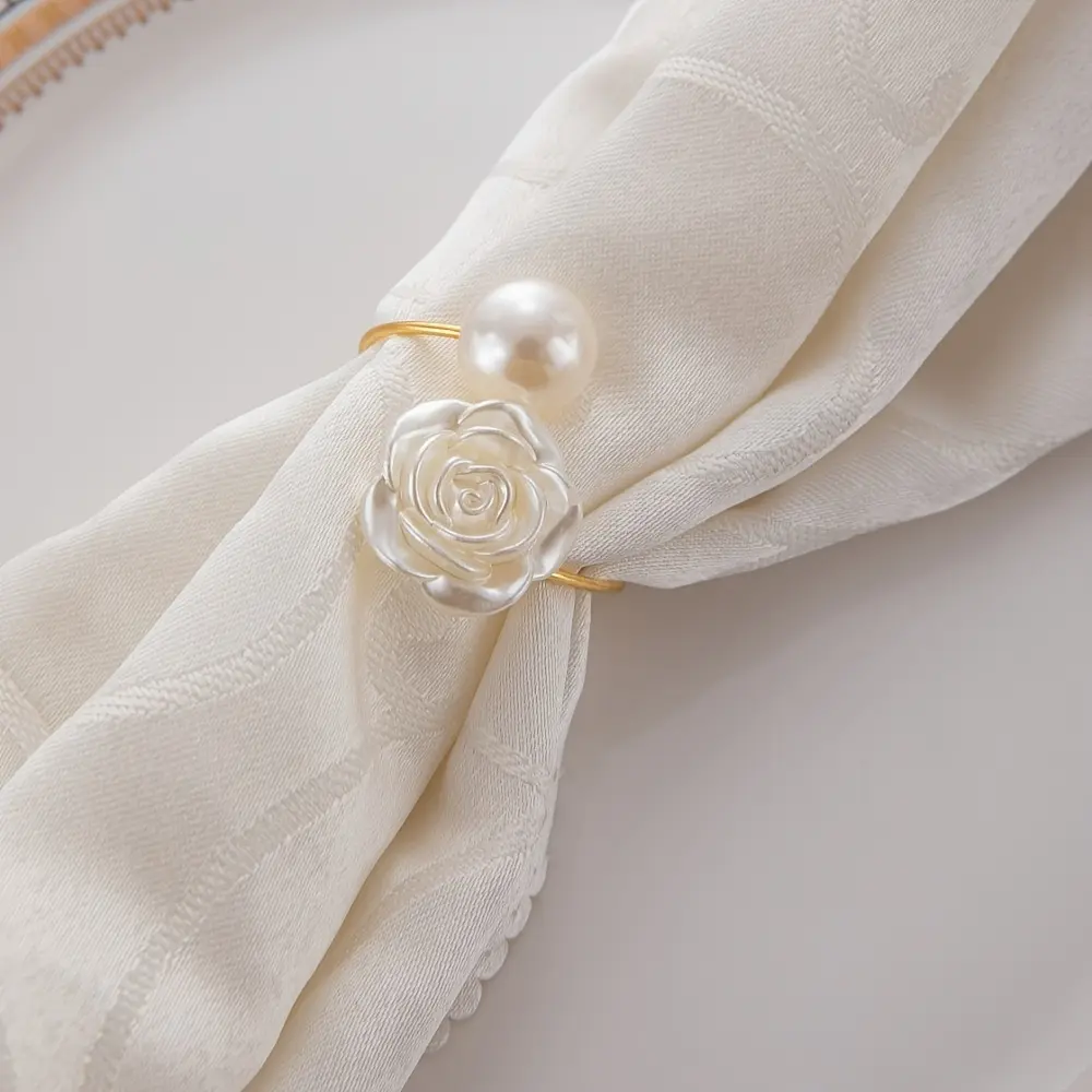 Stylish Cute Floral Camellia Rose Napkin Rings for Christmas Holiday Parties And Weddings, Exquisite Napkin Holders Home