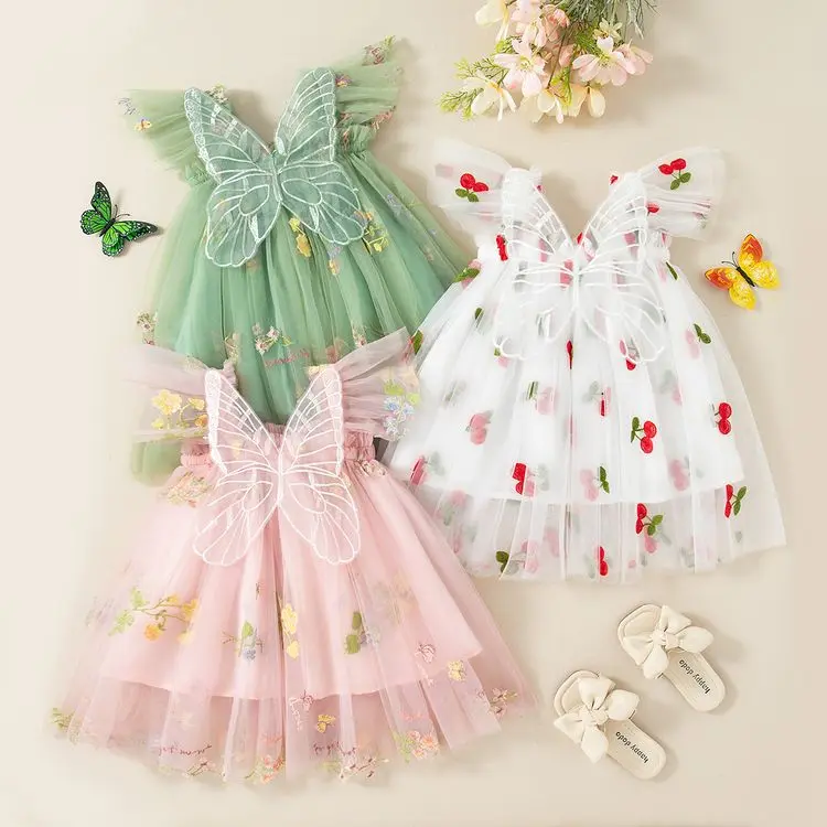2025 New Summer Dress for Girls Sweet Butterfly Dress Embroidery Flower  Fairy Princess Birthday Mesh Toddler Girl Dress - TikTok Shop