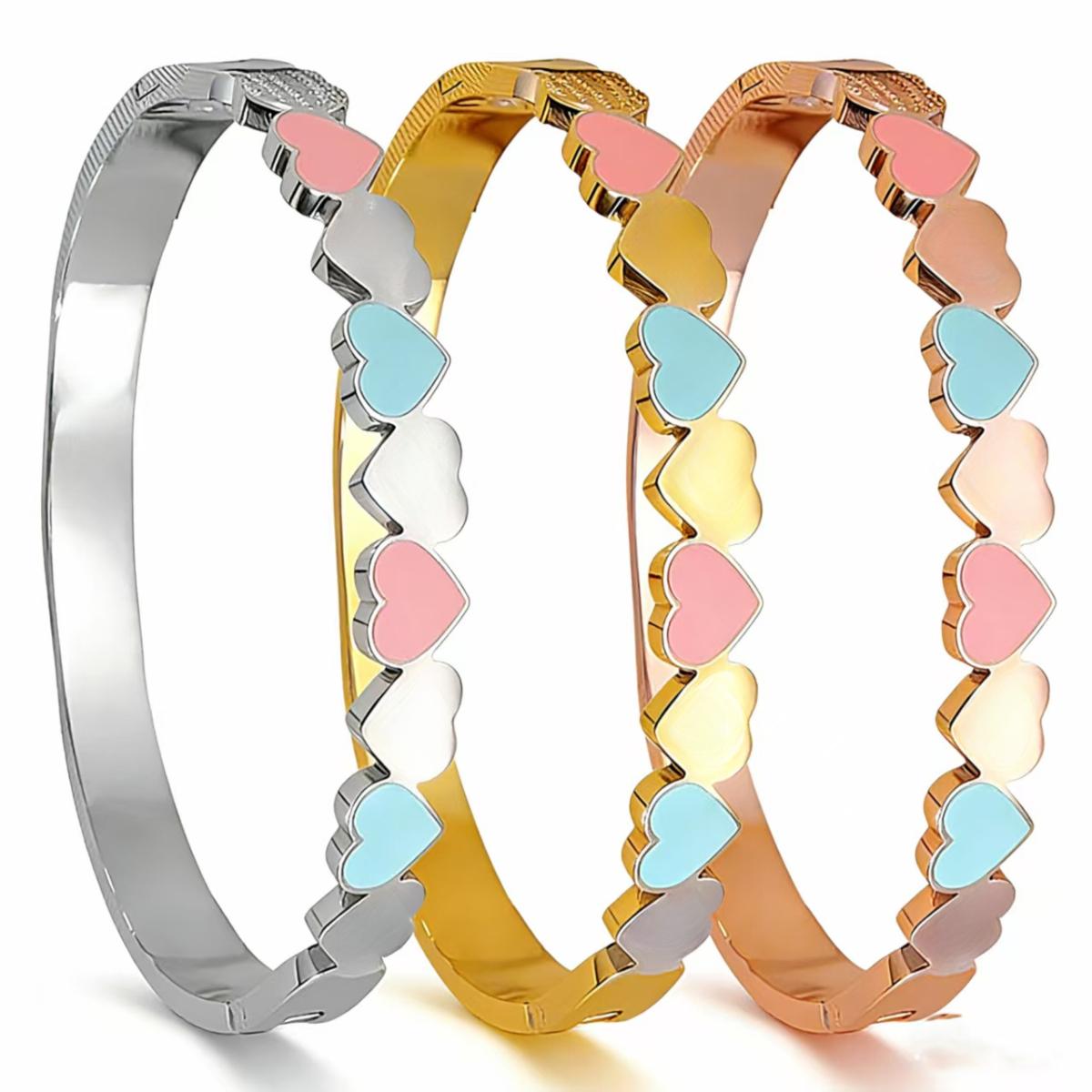 Minimalist Heart Enamel Bangle Bracelet for Women, Elegant Love Heart Link Bangle, Adjustable Statement Layering Bracelet, Trendy Aesthetic Daily Wear Jewelry, Timeless Gift for Her