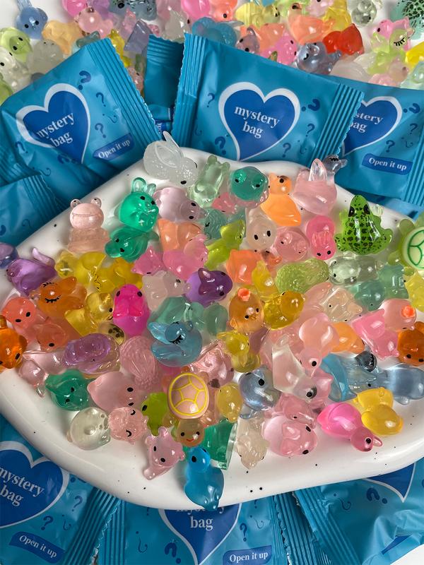 55PCS/12PCS Random Mini Resin Fruit/Animal, Colorful Decorating Ornaments, Figurine, Miniatures, Luminous Resin Decoration Items, Creative Decorations for Home Office Desk, Home Decor Accessory, Acrylic Decoration Sculptures, Christmas Gift