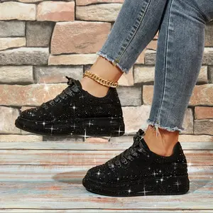 Women's Sparkle Polka Dot Sneakers, Glam Low Top Lace-up Trainers for Casual Parties, Rubber-Soled Polyurethane Footwear, Sneaker