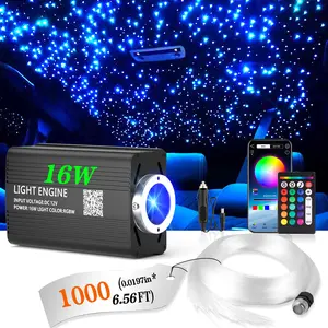 1000pcs 0.02in 6.5ft Fiber Optic Starlight Car Roof Kit, RGB LED Ambient Interior Lighting, App+24-Key Remote Color-Changing, 15 Static Colors, Fade/Jump/Spark Modes, Brightness & Speed Adjustment, Automotive Accessories