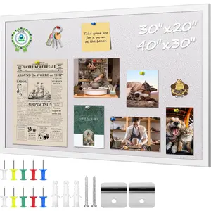 Vision Board, 30" x 40" Pin Board, White Cork Board Bulletin Board, Decorative Cork Board with White Frame, Wooden Frame Cork Notice Board, Corkboard for Office, , School