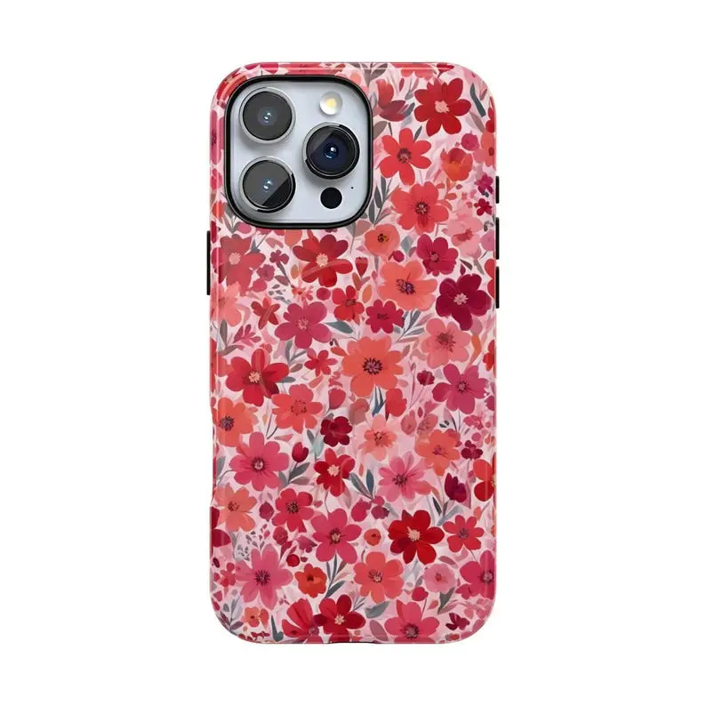 Think Pink Pretty Floral Phone Case Double Layer Shockproof Phone Cover Compatible with iPhone 17 Air 16 Plus 15 Promax Pro Max 14 13 12 11 & Samsung 22-25 Ultra Plus Fe EDGE Cute Trendy Cottagecore Aesthetic  Phone Case