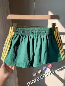 Women's Elastic Waist Stripe Woven Shorts, Casual Fashion Loose Fit Shorts for Summer, Women's Bottoms for Daily Wear