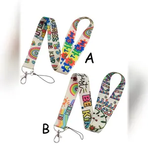 Rainbow Polyester Fiber Lanyard Set, Includes ID Holder, Wristband, Keychain, Be Kind Design, Suitable for Gym, Phone, USB Badge Accessories