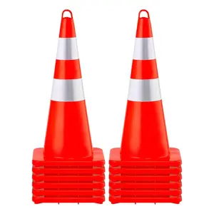 fathersdaygift VEVOR Safety Cones, 12x 28 Traffic Cones, PVC Orange Construction Cones, 2 Reflective Collars Traffic Cones with Weighted Base and Hand-Held Ring Used for Traffic Control, Driveway Road Parking